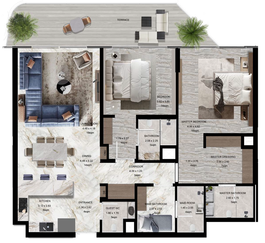 2 bedroom apartment layout